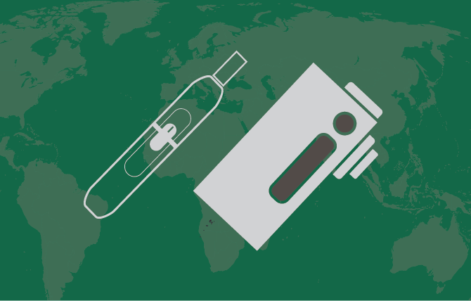 Illustration of e-cigarette and heated tobacco product