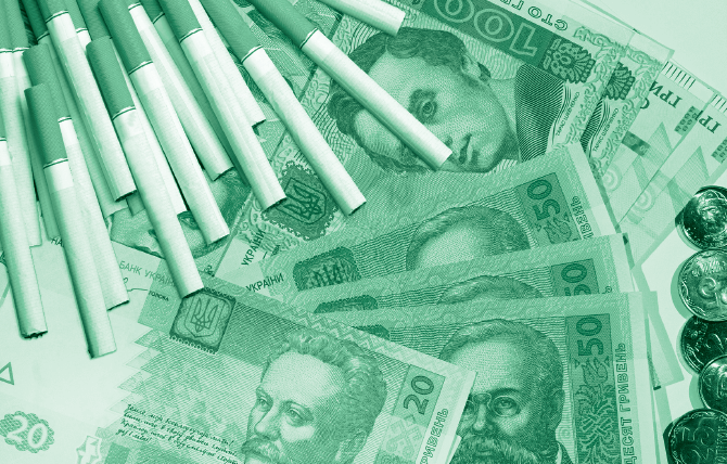 picture of Ukraine currency with cigarettes